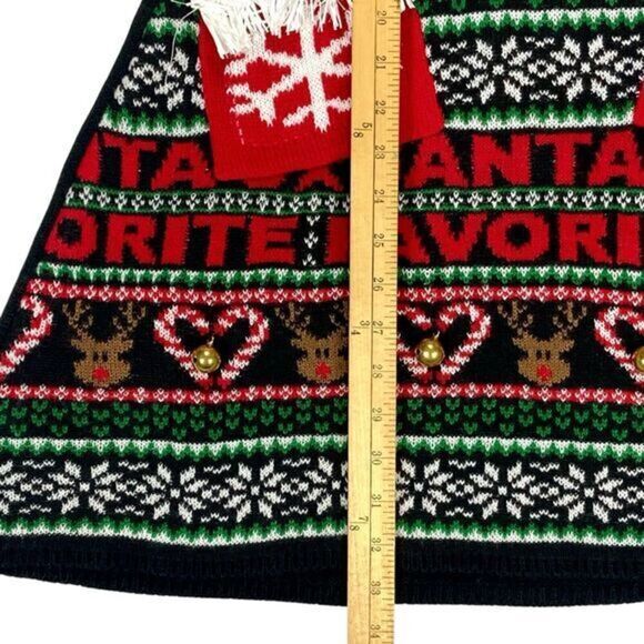 Santa's Favorite Embellished Christmas Holiday Sweater Dress Sz M Black Red Mini - Picture 14 of 16